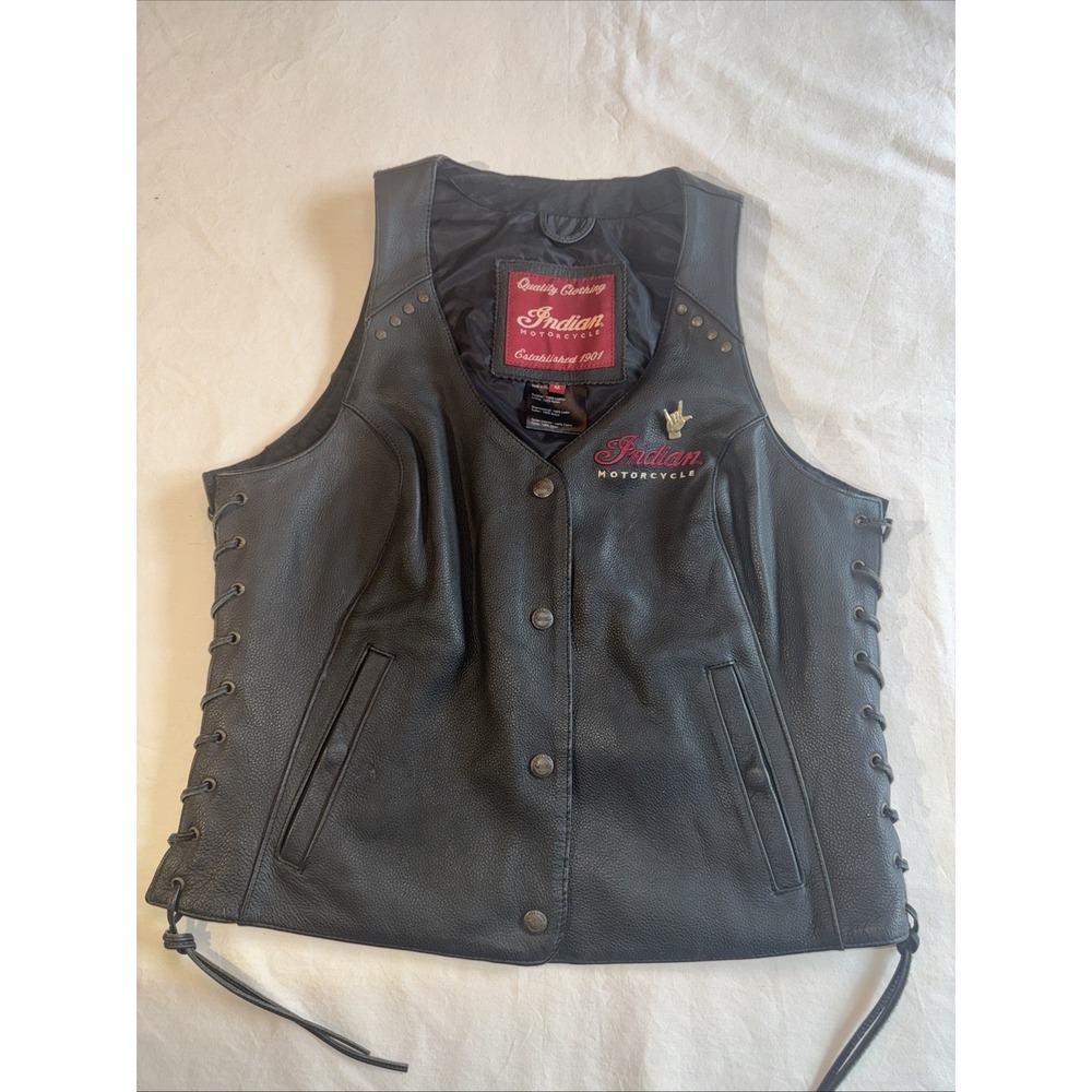 Indian Motorcycle Womens Charcoal Leather Vest 2 Riding Fringe Chief Size Medium